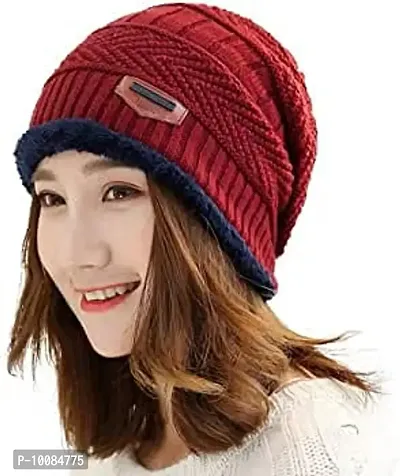 Aenon Fashion Thick Warm Winter Beanie Hat Soft Stretch Slouchy Skully Knit Cap for Women (Red)-thumb0