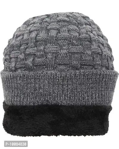 Aenon Fashion Men's and Women's Skull Slouchy Winter Woollen Knitted Inside Fur Beanie Cap (Pack of 1) (Grey)-thumb3