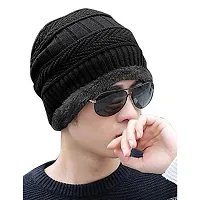 Smartlife Innovation Snow Proof Inside Fur Wool Unisex Beanie Cap with Neck Warmer Set Knit Hat Thick Fleece Lined Winter Hat for Men & Women (Black)-thumb2