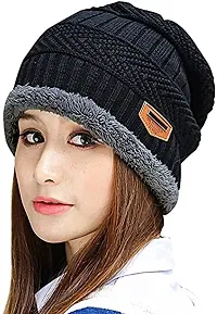 Aenon Fashion Thick Warm Winter Beanie Hat Soft Stretch Slouchy Skully Knit Cap for Women (Black)-thumb1