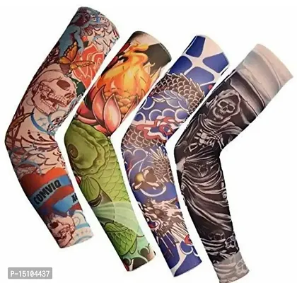 Aenon Fashion Tattoos Print Arm Sleeve For Men  Women Fake Temporary Kids Hand Cover Tatoo Arms Sun UV Cool Protection Unisex Stretchable Arm Sleeve (Pack of 4 Pair). (Multicolor-3)-thumb0