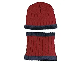 Standard 2Pcs Kids Girl's Winter Warm Knitted Cap with Fleece Scarf Set|Neckwarmer|Fleece Lining Cap with Neckwarmer (Red,Freesize)-thumb3