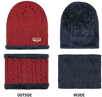 Aenon Fashion Snow Proof Winter Cap for Men Inside Fur Wool Unisex Beanie Cap with Neck Warmer Set Knit Hat Thick Fleece Lined Winter Hat for Men & Women (Pack of 2 Pcs). Black (Orange)-thumb3