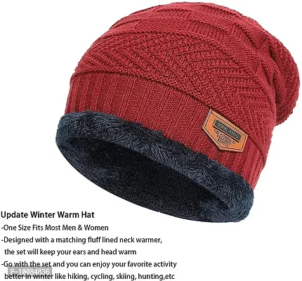 Aenon Fashion Snow Proof Winter Cap for Men Inside Fur Wool Unisex Beanie Cap with Neck Warmer Set Knit Hat Thick Fleece Lined Winter Hat for Men & Women (Pack of 2 Pcs). Black (Orange)-thumb2