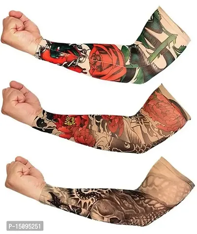 Aenon Fashion Tattoos Print Arm Sleeve For Men  Women Fake Temporary Kids Hand Cover Tatoo Arms Sun UV Cool Protection Unisex Stretchable Arm Sleeve (Pack of 4 Pair). (Multicolor-5)-thumb0