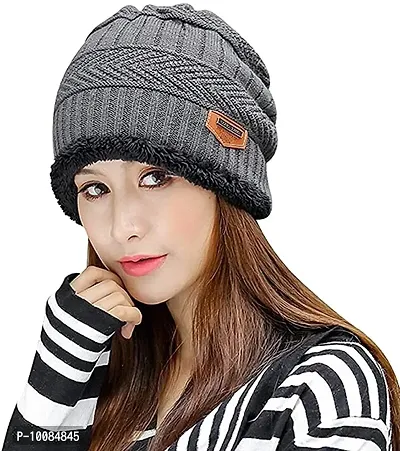 Aenon Fashion is my passion Girl?s/Ladies/Women Latest/Stylish Woolen Winter Grey with Fold Cap/Beanie-thumb0