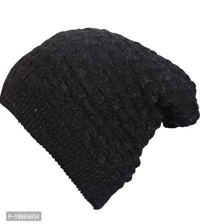 Aenon Fashion Men's and Women's Skull Slouchy Winter Woollen Knitted Inside Fur Beanie Cap (Pack of 1) (Black)