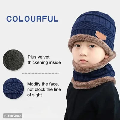 Aenon Fashion Aenon Fashion Winter Warm Hat Boy's  Girl's Outdoor Sports Headging Hat Scarf Set Boys Girls (gt;10 Years) Warm Fleece Cap Scarf Set (Blue)-thumb3