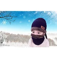 Ketkar Standard 2Pcs Kids Girl's Winter Warm Knitted Cap with Fleece Scarf Set|Neckwarmer|Fleece Lining Cap with Neckwarmer (Blue,Freesize)-thumb4