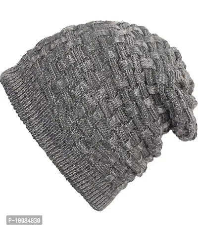 Aenon Fashion Men's and Women's Skull Slouchy Winter Woollen Knitted Inside Fur Beanie Cap (Pack of 1) (Grey)-thumb0