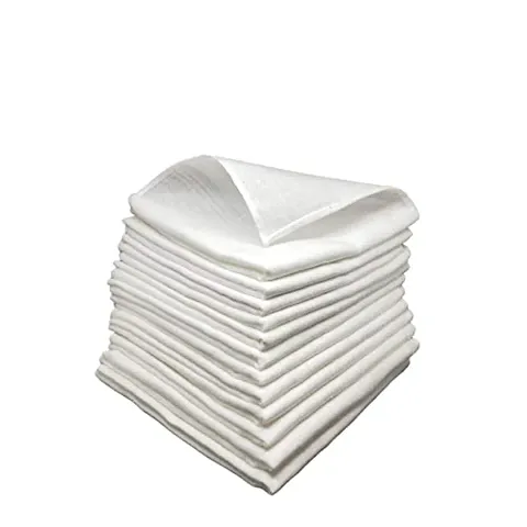 Pure White Handkerchief for Men 100% Cotton Handloom Hanky Napkin Rumal XXL - 6/12/ 24 piece