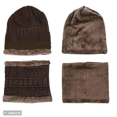 Aenon Fashion is my passion Unisex Wool, Acrylic Cap (1 PACK GREY NECK WITH CAP SET_Brown_Free Size)