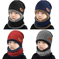 Aenon Fashion Aenon Fashion Winter Warm Hat Boy's  Girl's Outdoor Sports Headging Hat Scarf Set Boys Girls (gt;10 Years) Warm Fleece Cap Scarf Set (Blue)-thumb1