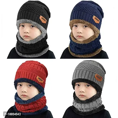 Aenon Fashion Aenon Fashion Winter Warm Hat Boy's  Girl's Outdoor Sports Headging Hat Scarf Set Boys Girls (gt;10 Years) Warm Fleece Cap Scarf Set (Blue)-thumb2