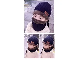 Ketkar Standard 2Pcs Kids Girl's Winter Warm Knitted Cap with Fleece Scarf Set|Neckwarmer|Fleece Lining Cap with Neckwarmer (Blue,Freesize)-thumb3