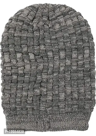 Aenon Fashion Men's and Women's Skull Slouchy Winter Woollen Knitted Inside Fur Beanie Cap (Pack of 1) (Grey)-thumb4