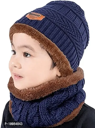 Aenon Fashion Aenon Fashion Winter Warm Hat Boy's  Girl's Outdoor Sports Headging Hat Scarf Set Boys Girls (gt;10 Years) Warm Fleece Cap Scarf Set (Blue)