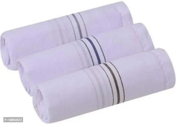 Aenon Fashion 100% Cotton Premium Collection Handkerchiefs Hanky For Men White Striped Printed Pattern Pack of 12 (Multicolor)