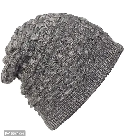 Aenon Fashion Men's and Women's Skull Slouchy Winter Woollen Knitted Inside Fur Beanie Cap (Pack of 1) (Grey)-thumb2