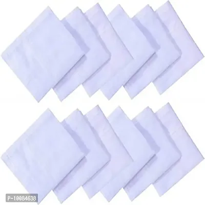 Aenon Fashion 100% Cotton Premium Collection Handkerchiefs Hanky For Men White Striped Printed Pattern Pack of 12 (White03)