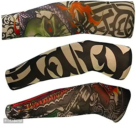 Aenon Fashion Men Boys Sun Protection Fake Tattoo Print Arm Sleeves for Bike Lovers and Cycle Riders (Random Designs) (Multicolor10)