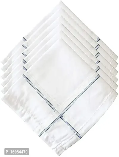 Aenon Fashion 100% Cotton Premium Collection Handkerchiefs Hanky For Men White Striped Printed Pattern Pack of 12 (White07)