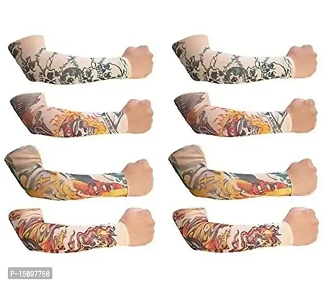 Aenon Fashion Tattoos Print Arm Sleeve For Men  Women Fake Temporary Kids Hand Cover Tatoo Arms Sun UV Cool Protection Unisex Stretchable Arm Sleeve (Pack of 4 Pair). (Multicolor-8)