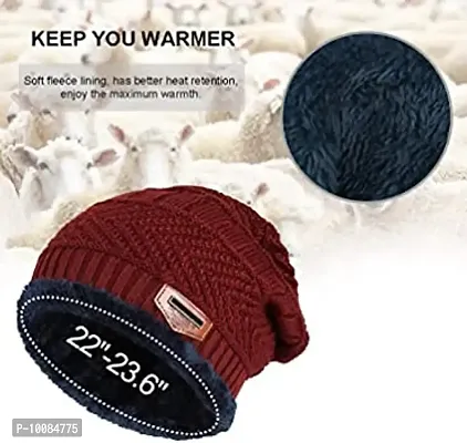 Aenon Fashion Thick Warm Winter Beanie Hat Soft Stretch Slouchy Skully Knit Cap for Women (Red)-thumb3