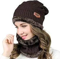 Aenon Fashion is my passion Mens Womens Winter Beanie Hats Scarf Set Warm Knit Hat Thick Fleece Lined Slouchy Cap Neck Warmer for Men Women Brown-thumb2