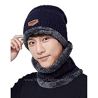 Aenon Fashion is my passion Winter Knit Beanie Woolen Cap Hat and Neck Warmer Scarf Set for Men & Women (2 Piece) (Blue)-thumb1