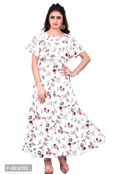 White Crepe Floral Printed Dresses For Women-thumb0