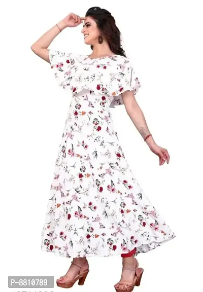 White Crepe Floral Printed Dresses For Women-thumb5