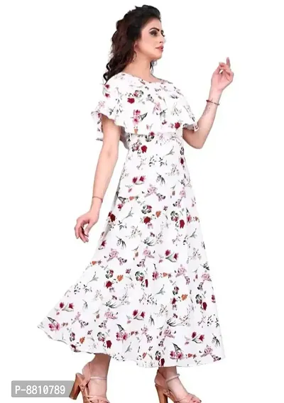 White Crepe Floral Printed Dresses For Women-thumb2