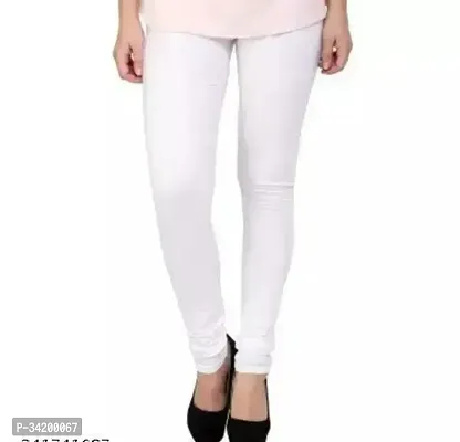 Stylish White Cotton Blend Solid Leggings For Women-thumb0