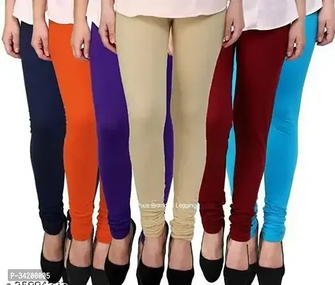 Stylish Multicoloured Cotton Blend Solid Leggings For Women Pack Of 6