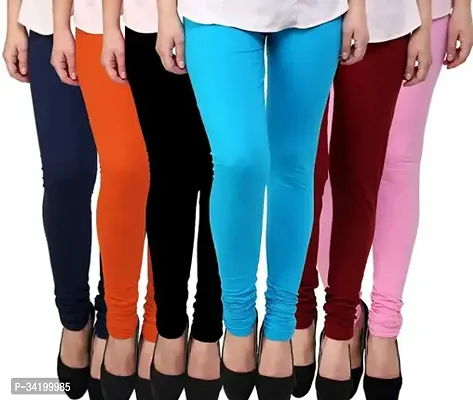 Stylish Multicoloured Cotton Blend Solid Leggings For Women Pack Of 6-thumb0