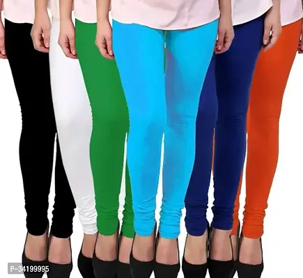 Stylish Multicoloured Cotton Blend Solid Leggings For Women Pack Of 6-thumb0