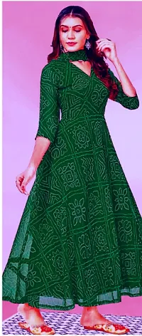 Stylish Crepe Bandhani Printed Anarkali Kurta Dupatta Set