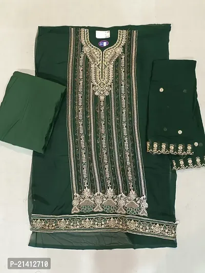 Elegant Green Georgette Embroidered Dress Material with Dupatta For Women