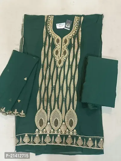 Elegant Green Georgette Embroidered Dress Material with Dupatta For Women