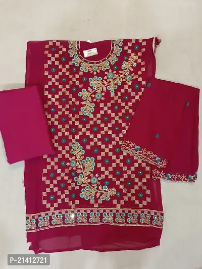 Elegant Red Georgette Embroidered Dress Material with Dupatta For Women