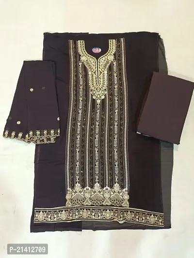 Elegant Brown Georgette Embroidered Dress Material with Dupatta For Women-thumb0