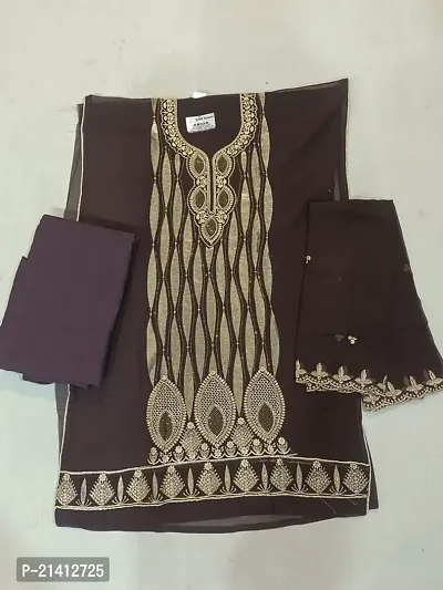 Elegant Brown Georgette Embroidered Dress Material with Dupatta For Women