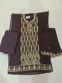 Elegant Brown Georgette Embroidered Dress Material with Dupatta For Women-thumb1