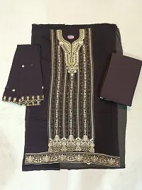 Elegant Brown Georgette Embroidered Dress Material with Dupatta For Women-thumb1