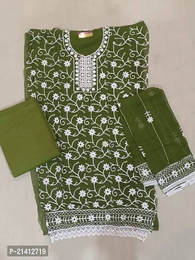 Elegant Green Georgette Embroidered Dress Material with Dupatta For Women-thumb2