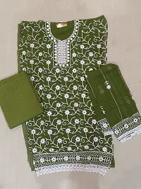 Elegant Green Georgette Embroidered Dress Material with Dupatta For Women-thumb1