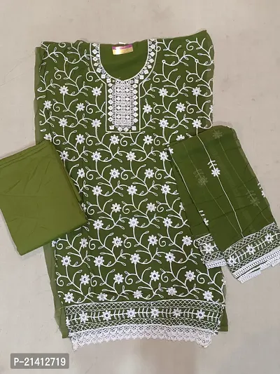 Elegant Green Georgette Embroidered Dress Material with Dupatta For Women