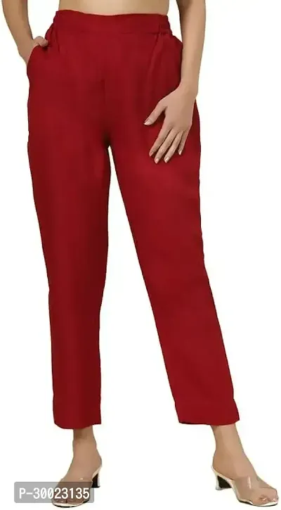 Elegant Red Rayon Solid Trousers For Women-thumb0