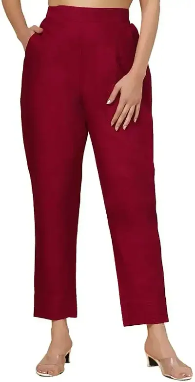 Elegant Linen Solid Trousers For Women